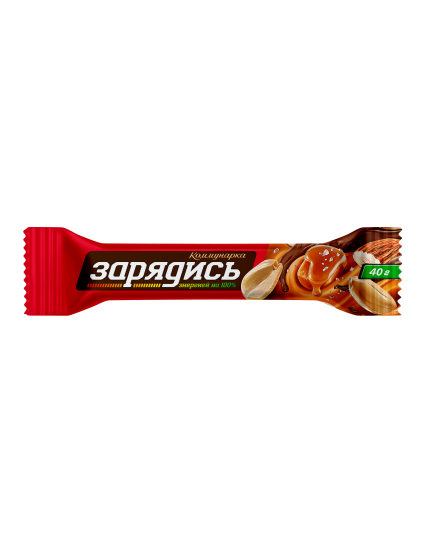 Конфеты глазированные «Батончик ЗАРЯДИСЬ» с соленой карамелью, арахисом, миндалем и фундуком в молочном шоколаде, 40г